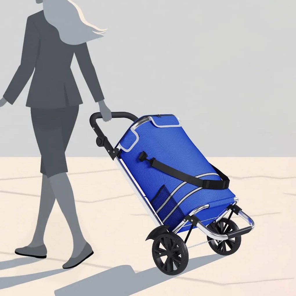 Carrinho de Compras vidaXL com Rodas e Cabo Ajustável Azul 40 L