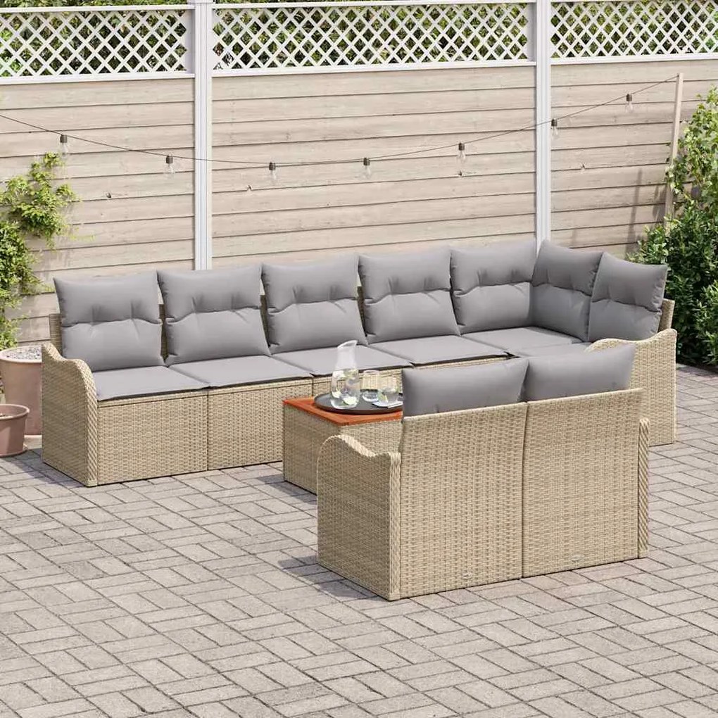 Conjunto de Sofá de Jardim 9 pcs Bege, branco Médio-Grande