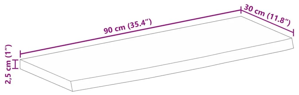 Tampo de mesa c/ borda viva 90x30x2,5 cm mangueira maciça