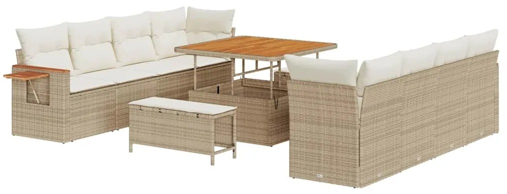 Conjunto de Sofá de Jardim de 11 Peças com Almofadas Bege Poli Rattan