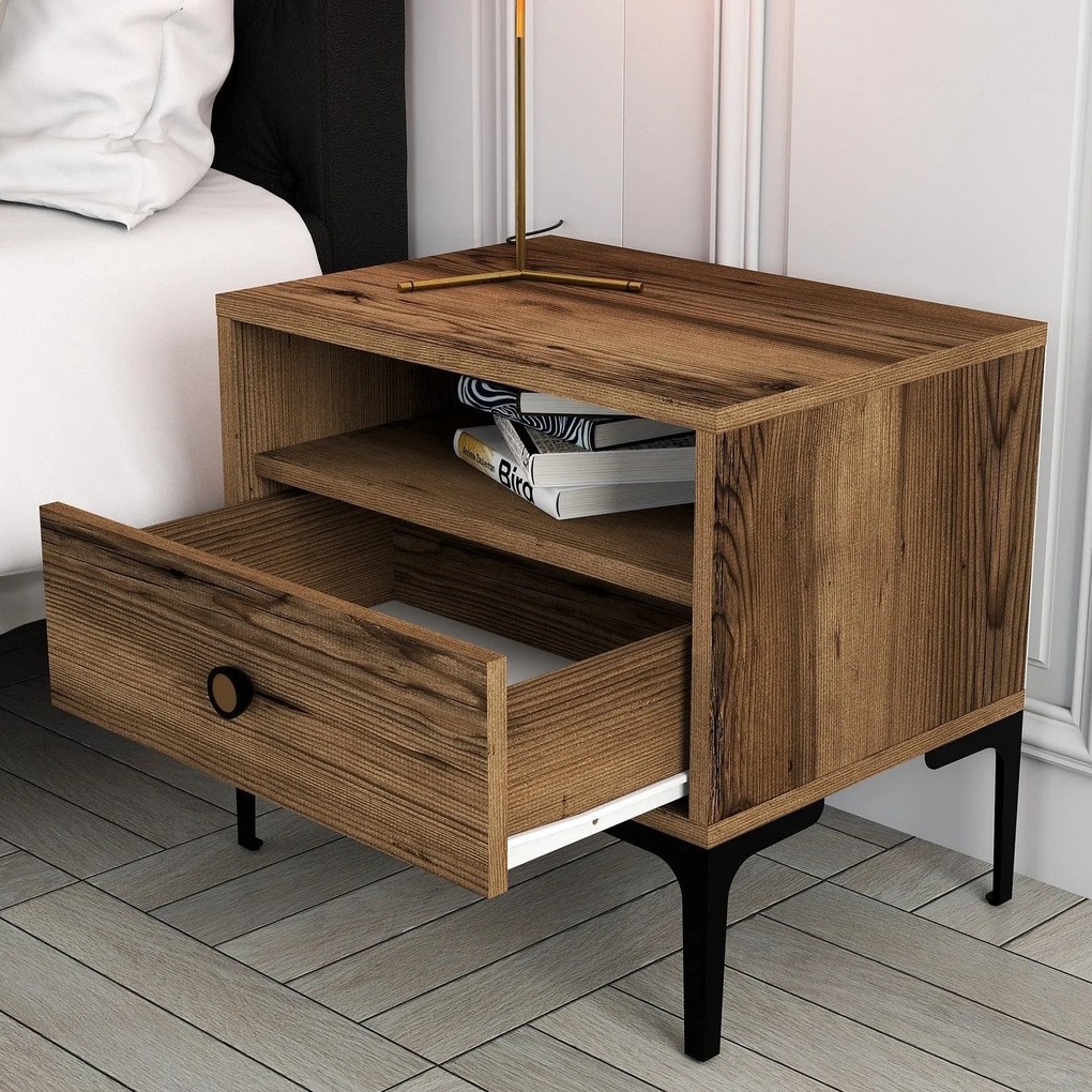 Mesa de Cabeceira Lizbon500 – Nogueira – 56x50,8x40 cm
