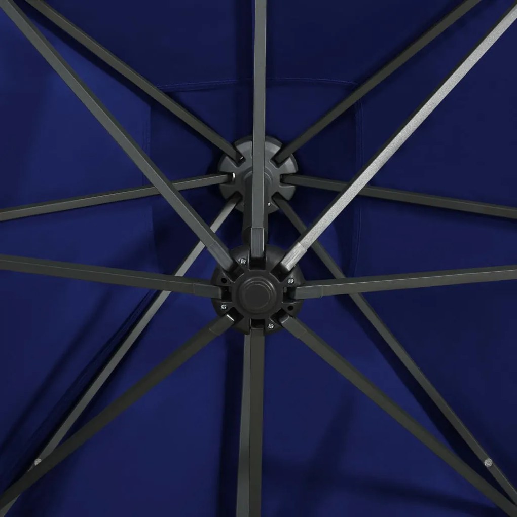 Guarda-sol jardim cantilever poste/luzes LED 300 cm azul-ciano