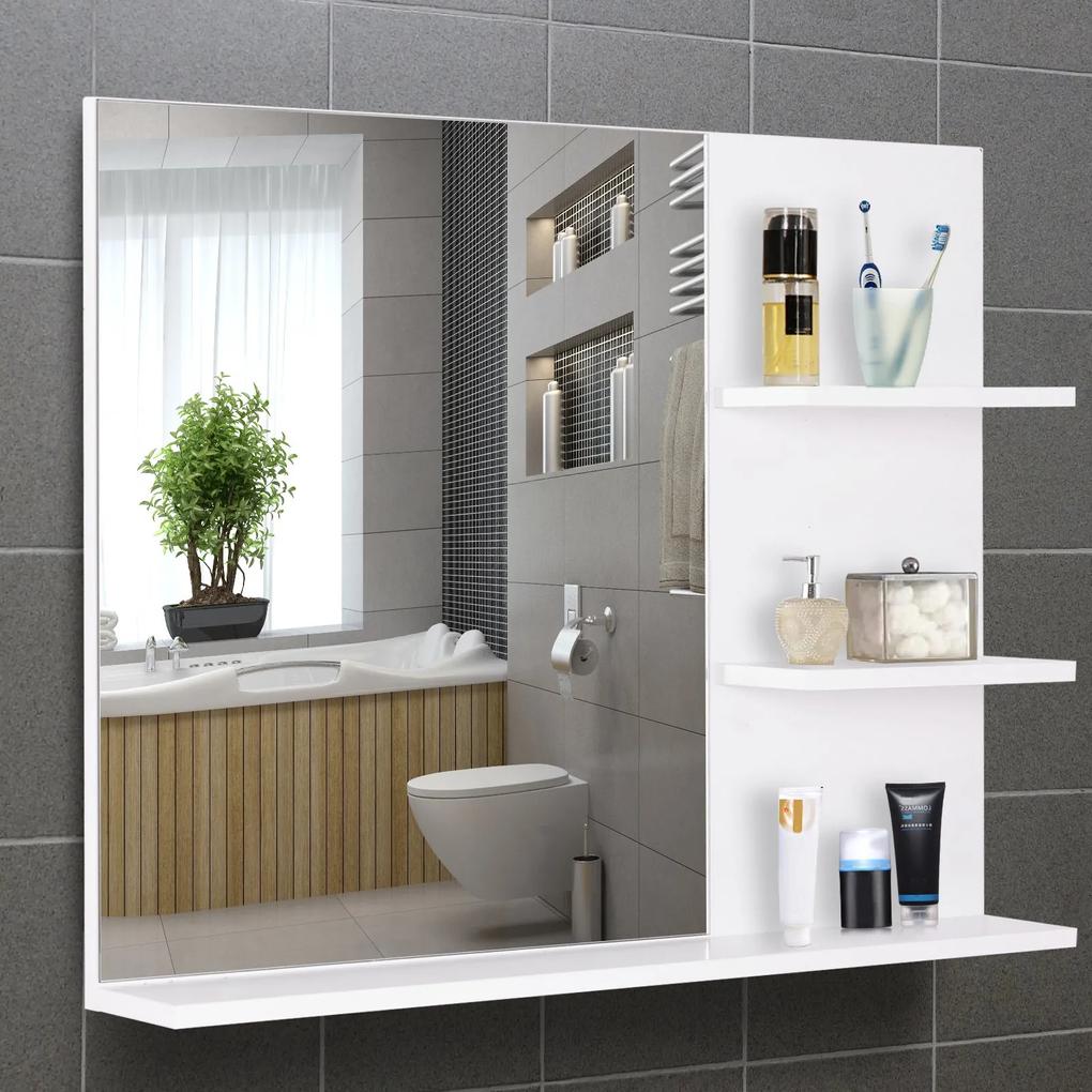 Kleankin Espelho de parede para banheiro com 3 prateleiras 60x10x48 cm Branco