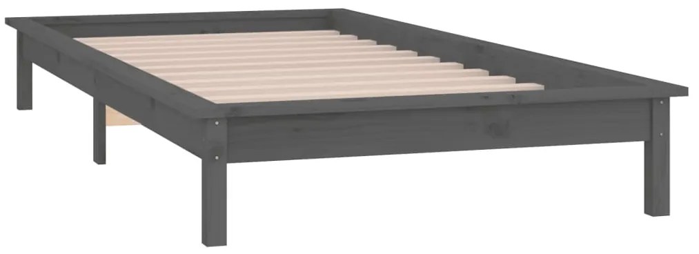 Estrutura cama c/ luzes LED 100x200 cm madeira maciça cinzento