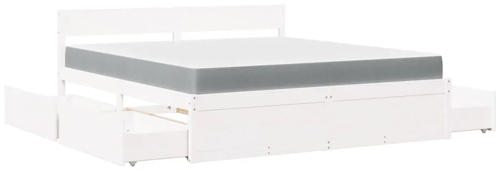 Cama com gavetas e colchão 180x200 cm pinho maciço branco