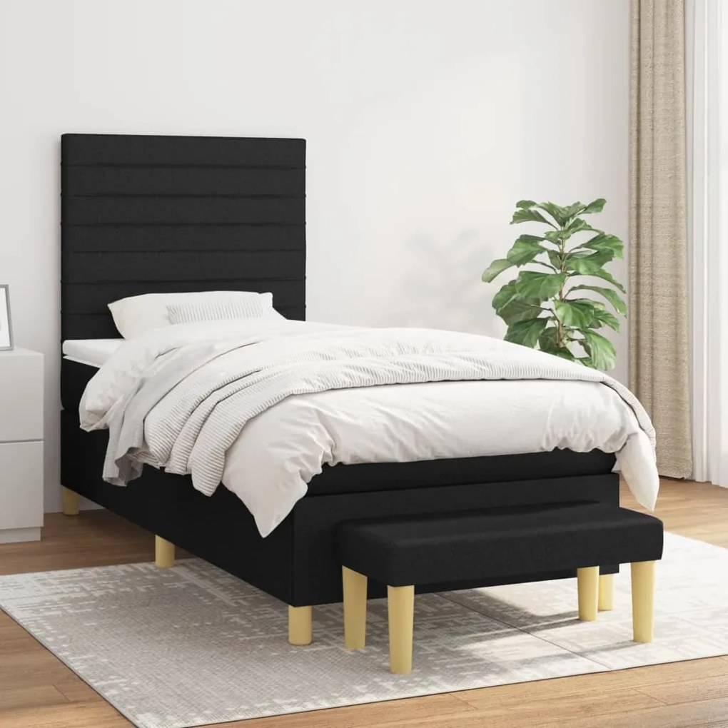 vidaXL Cama com molas/colchão 100x200 cm tecido preto