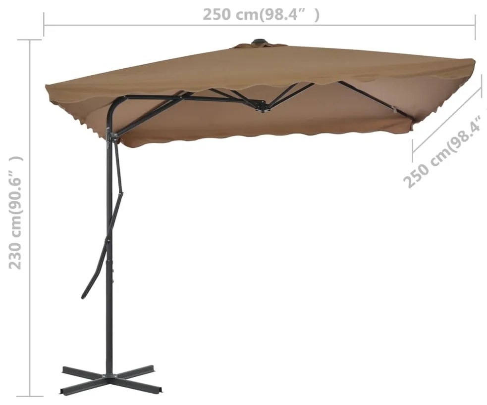 Guarda-sol exterior c/ poste em aço 250x250cm cinza-acastanhado