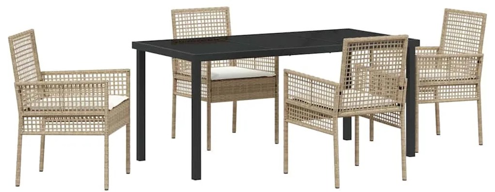 Conjunto de Jantar de Jardim com Almofadas Bege em Rattan Sintético