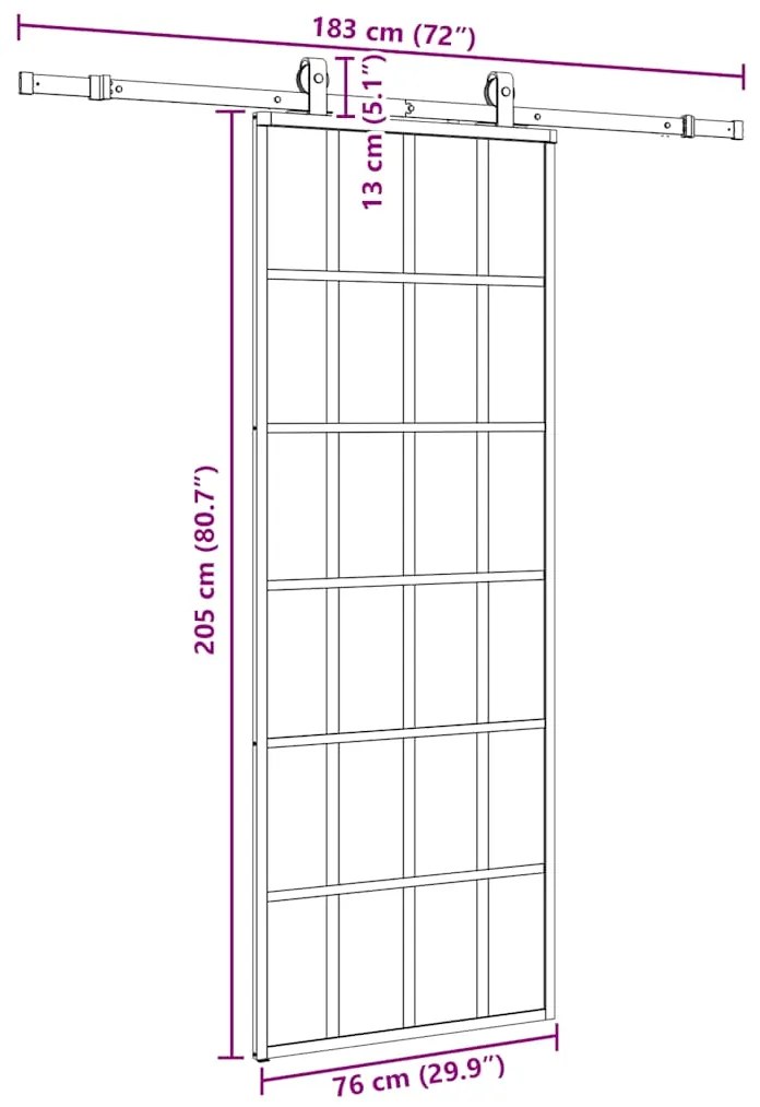 Porta deslizante c/ conj. ferragens 76x205cm vidro ESG preto