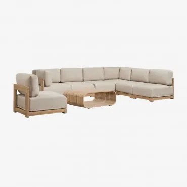 Conjunto De Jardim Com Sofá Modular De Canto De 6 Peças, Poltrona E Mesa De Centro Em Madeira De Acácia Brivori Marrom Acácia Claro - Sklum