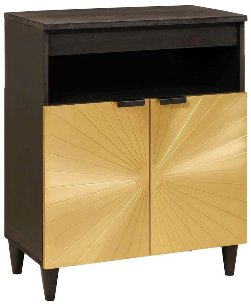 vidaXL Buffet Preto e Ouro 60 x 33 x 75 cm Madeira de manga maciça