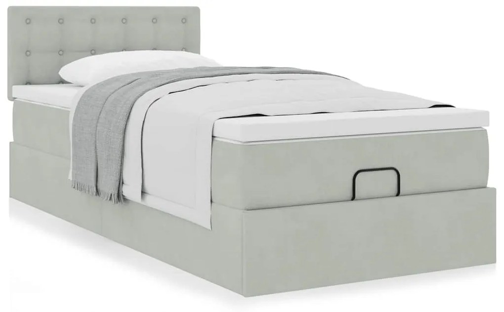 Estrutura de cama otomana com colchão cinza claro Veludo