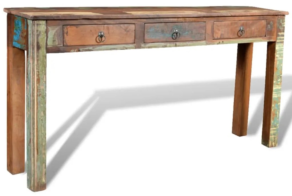 vidaXL Mesa consola com 3 gavetas de madeira reciclada