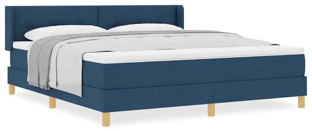 Cama box spring com colchão azul, 180 x 200 cm, tecido.