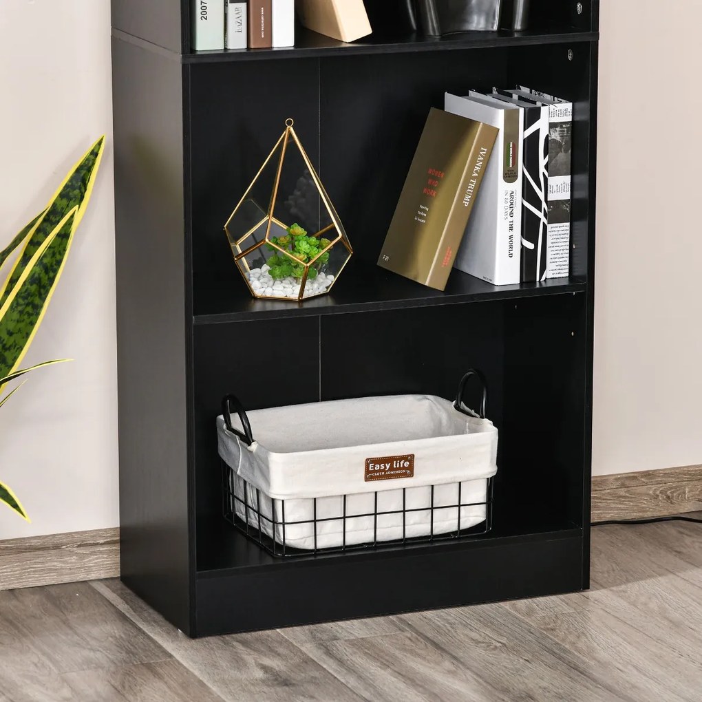 HOMCOM Estante para Livros de 5 Níveis com Prateleira Ajustável e Desenho Anti-Tombo Estante de Armazenamento para Sala de Estar Estúdio Escritório 63x29,5x176 cm Preto