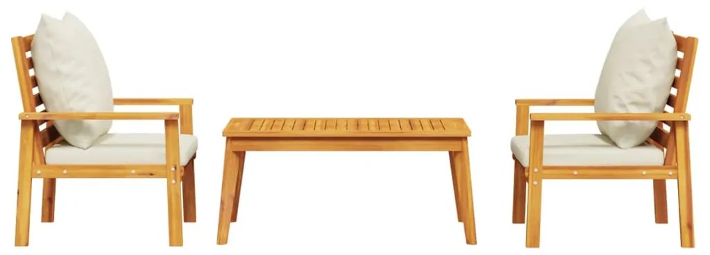 3 pcs conjunto lounge de jardim c/ almofadões acácia maciça