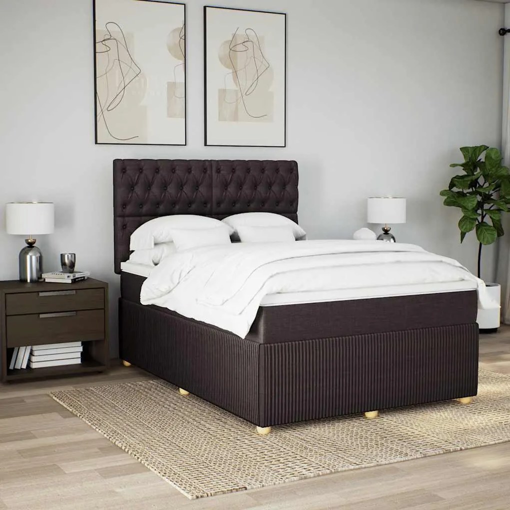 Cama com molas/colchão 160x200 cm tecido castanho-escuro
