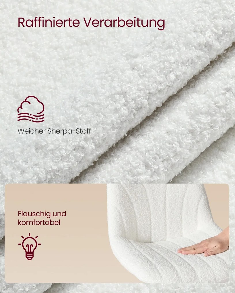 Banco para toucador em tecido sherpa com encosto e assento giratório 46,5 x 43 x (65,5-77,5) cm, branco creme