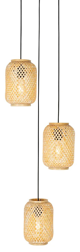Candeeiro de suspensão oriental bambu 3 luzes - Yvonne Oriental