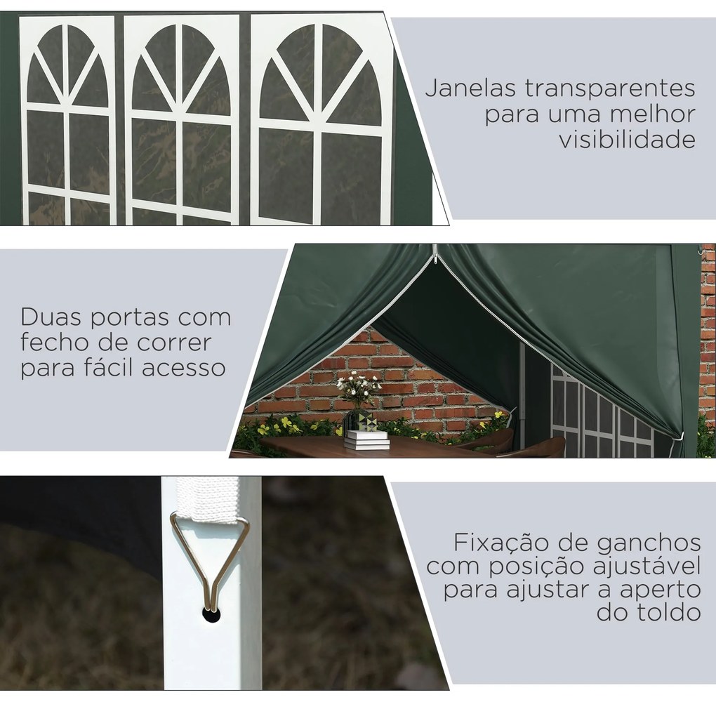 Tenda de Jardim com Paredes Laterais Amovíveis Janelas Porta com Zíper