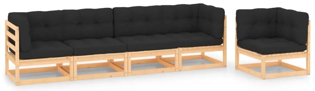 5 pcs conjunto lounge de jardim c/ almofadões pinho maciço