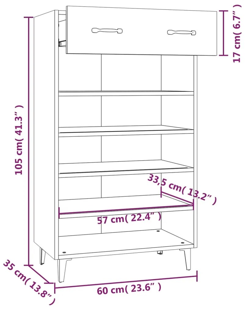 Sapateira Carry - Com 1 Gaveta e 5 Prateleiras - Cor Cinzento Sonoma -