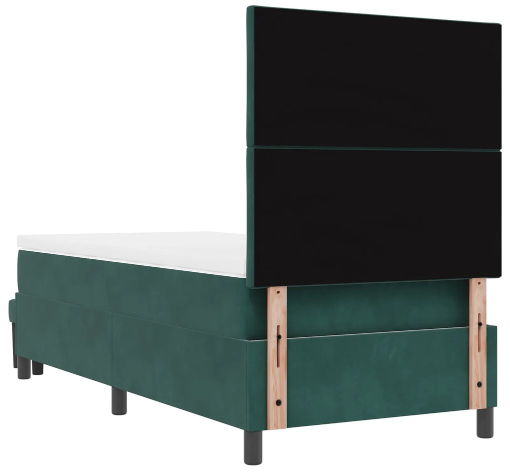 Cama Box Spring com Colchão e Banco Verde Escuro 90x200 cm Veludo