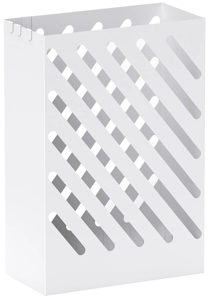 Suporte para Guarda-Chuvas de Aço Galvanizado Estreito com Bandeja de Gotejamento Removível 4 Ganchos 28x14x41 cm Branco