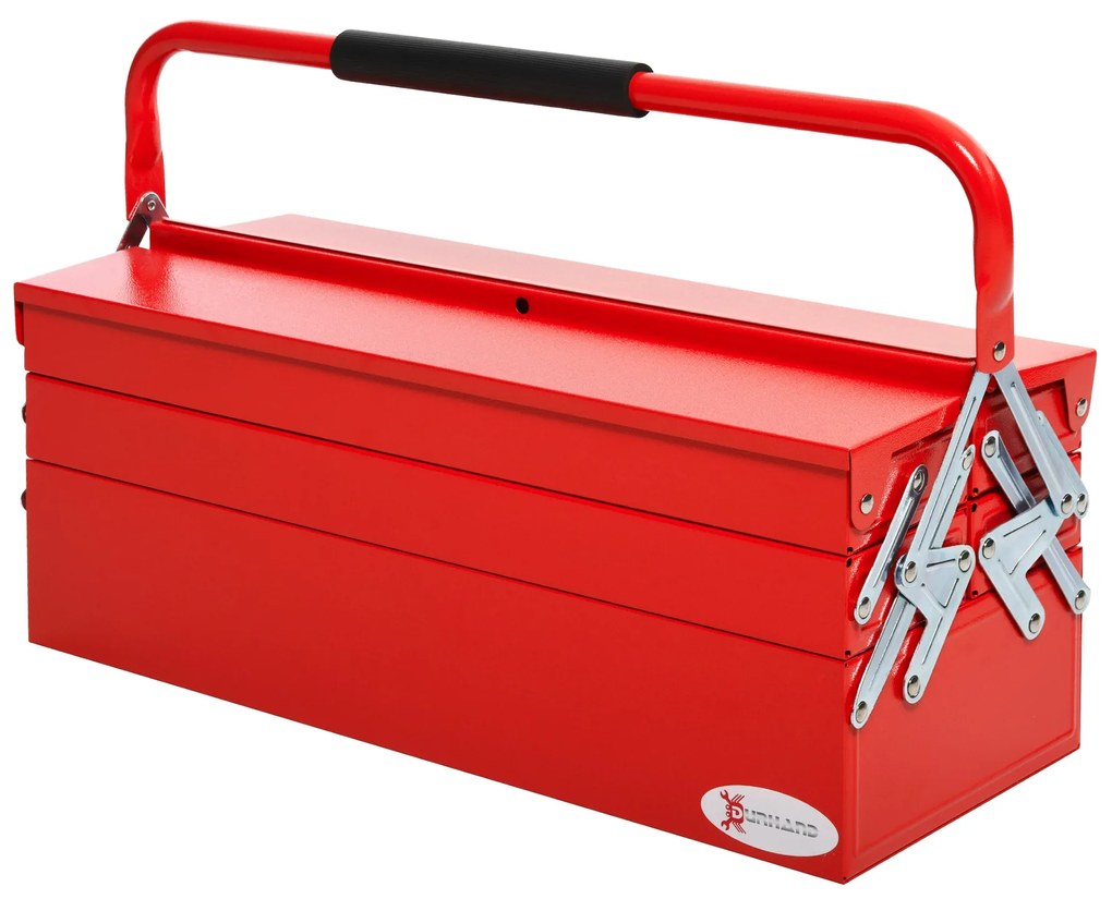 Caixa de Ferramentas de Aço Dobrável Portátil com 5 compartimentos com Alça de Transporte para Oficina Bricolagem 57x21x41cm Vermelho