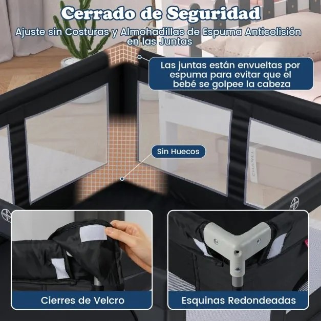 Parque infantil para bebés com 50 bolas oceânicas e 4 pegas com porta  para 0-3 anos 150 x 150 x 76,5 cm Preto.