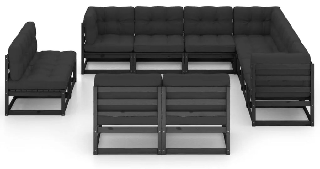 11 pcs conjunto longue jardim c/ almofadões pinho maciço preto