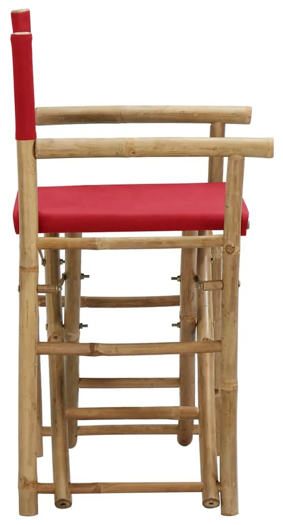 Cadeiras de realizador dobráveis 2 pcs bambu e tecido vermelho