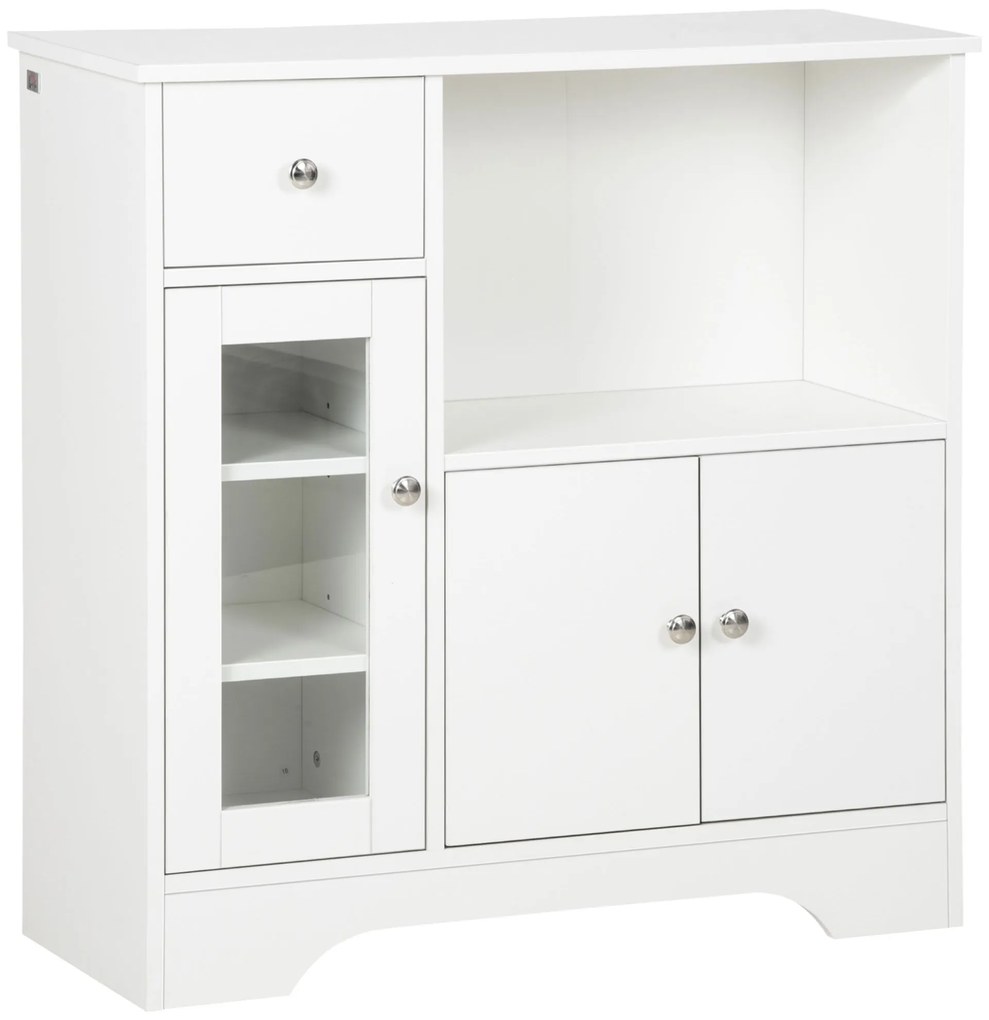 HOMCOM Aparador Moderno com Porta de Vidro Gaveta Prateleira Aberta e Prateleiras Ajustáveis Móvel Auxiliar 80x30x82cm Branco | Aosom Portugal