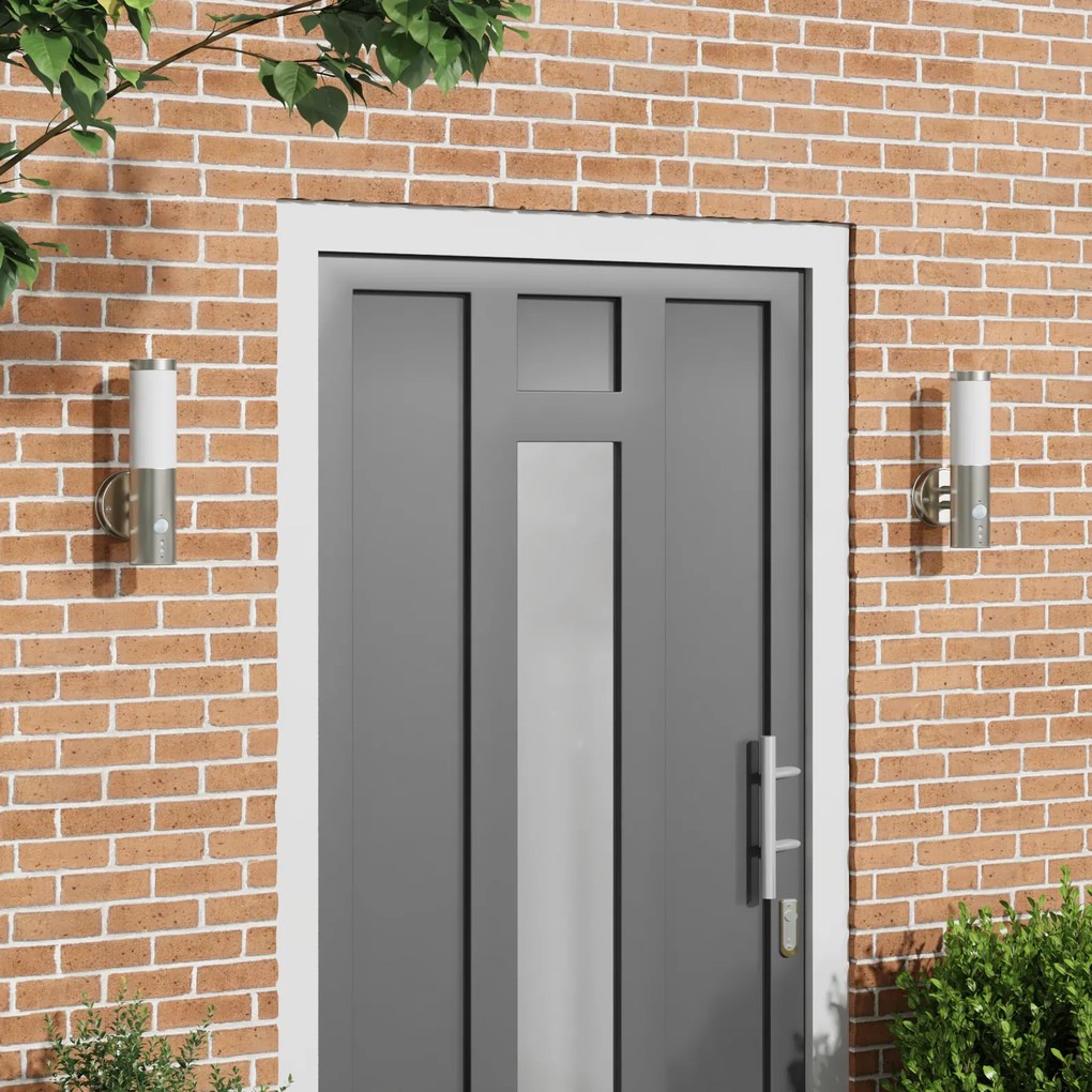 vidaXL Luz de Parede Externa com Sensor 2 pcs Prateada em Aço Inoxidável IP44