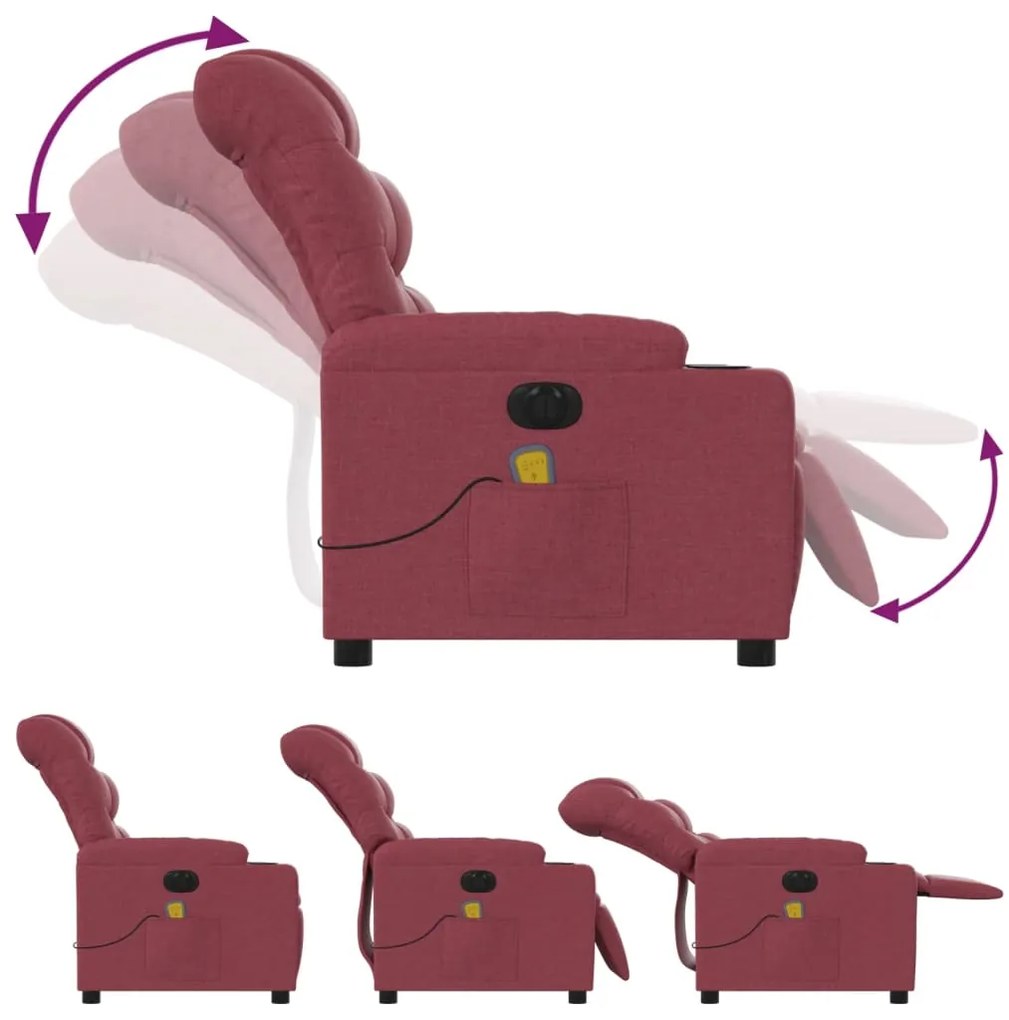 Poltrona reclinável de massagens elétrica tecido vermelho tinto