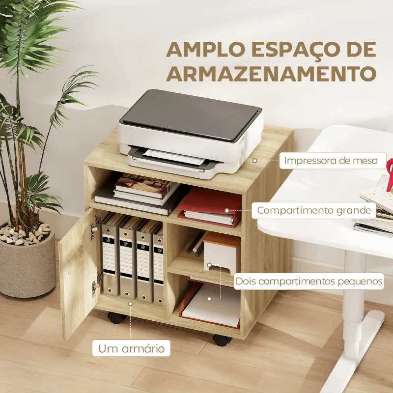 Armário de Escritório 60x50x65,5 cm  para Impressora Multifuncional com Prateleiras e Amplo Espaço de Armazenamento Madeira