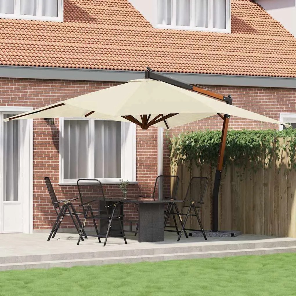 vidaXL Guarda-sol jardim cantilever c/ poste madeira cinza-acastanhado