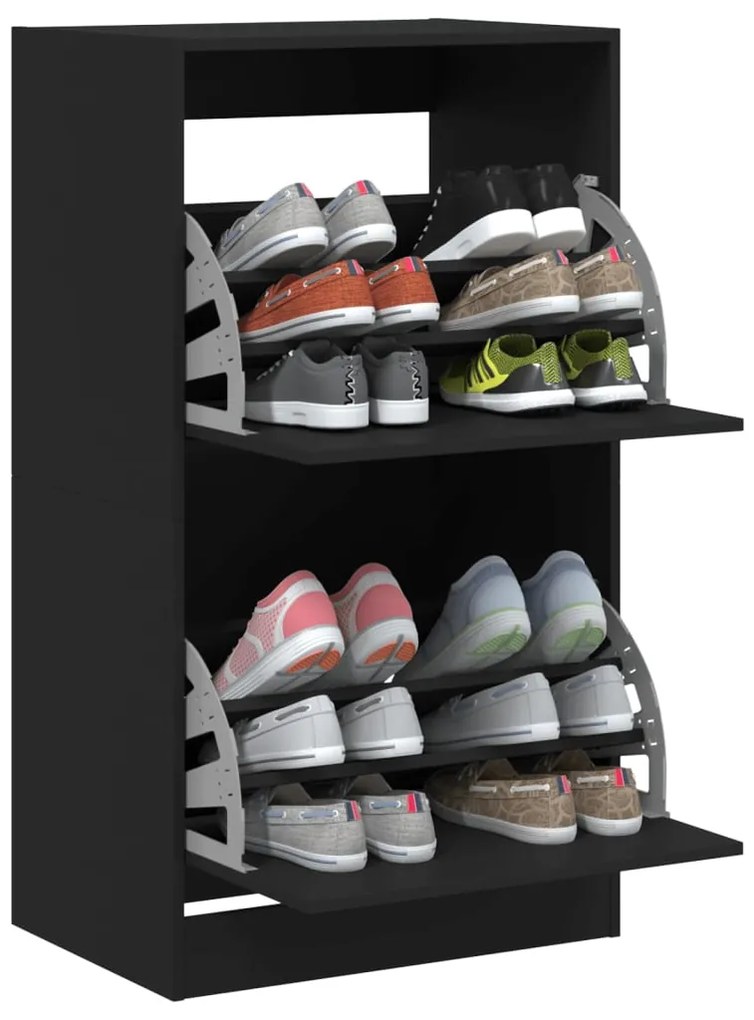 Sapateira c/ 2 gavetas articuladas 60x42x108 cm preto