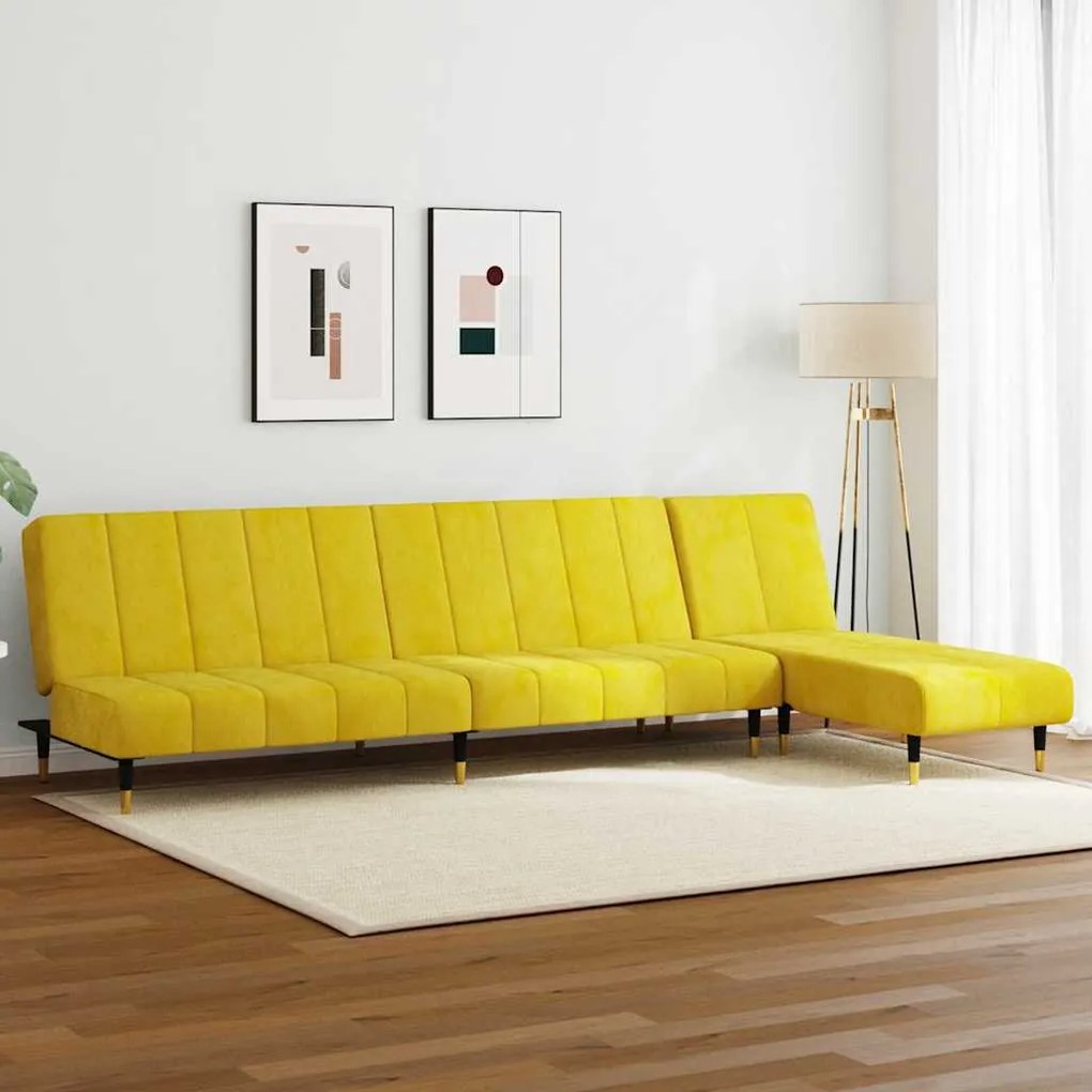 vidaXL 2 pcs conjunto de sofás veludo amarelo