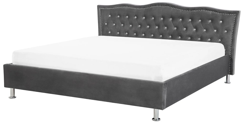Cama de casal com arrumação em veludo cinzento escuro 180 x 200 cm METZ Beliani