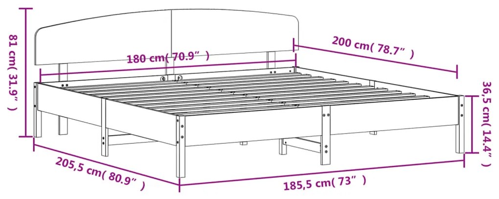 Estrutura de cama com cabeceira 180x200 cm pinho maciço