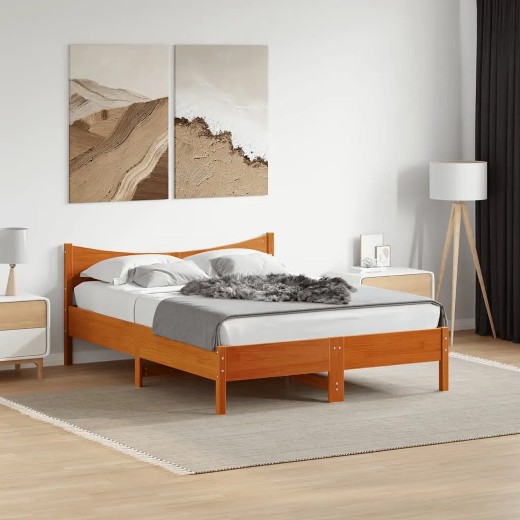 Cama sem colchão 140x190 cm pinho maciço castanho-mel