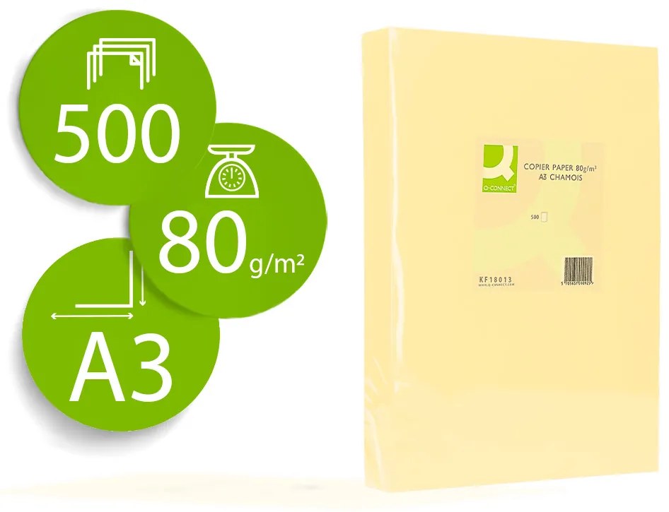 Papel de Cor Q-Connect Din A3 80gr Champagne Pack de 500 Folhas