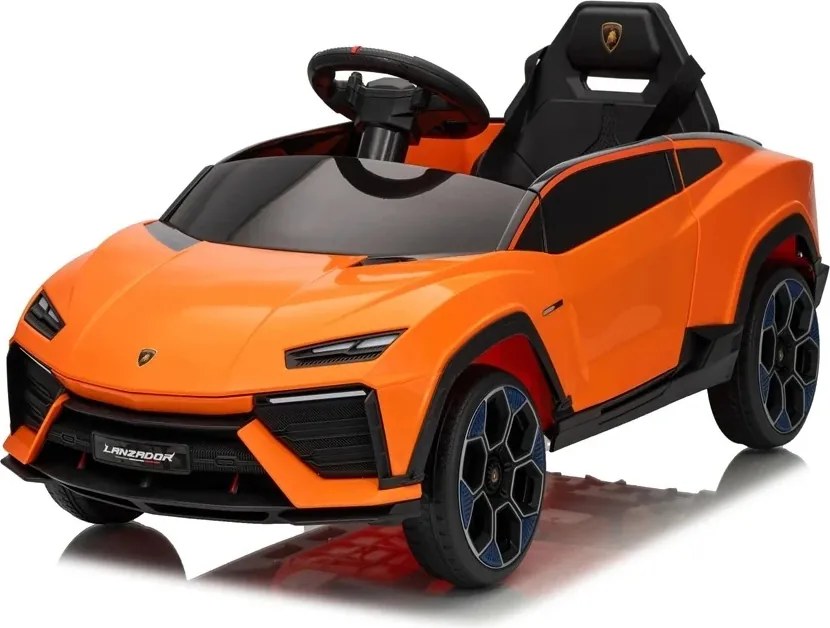 Carro elétrico para crianças Lamborghini Lanzador 12V Pneus em borracha maciça, banco em pele sintética Laranja