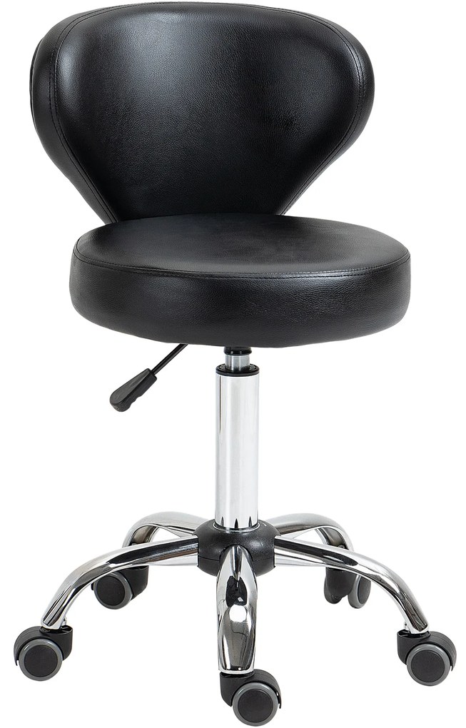 HOMCOM Banquinho com Rodízios Massagem Trabalho Giratório 360° Assento Ajustável 49-64 cm Encosto Ergonômico Revestimento Preto | Aosom Portugal