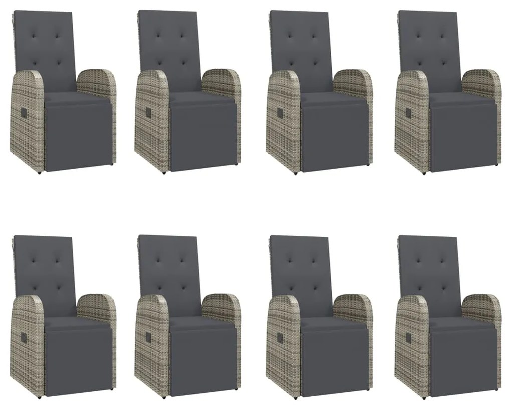 9 pcs conjunto de jantar p/ jardim c/ almofadões vime PE cinza