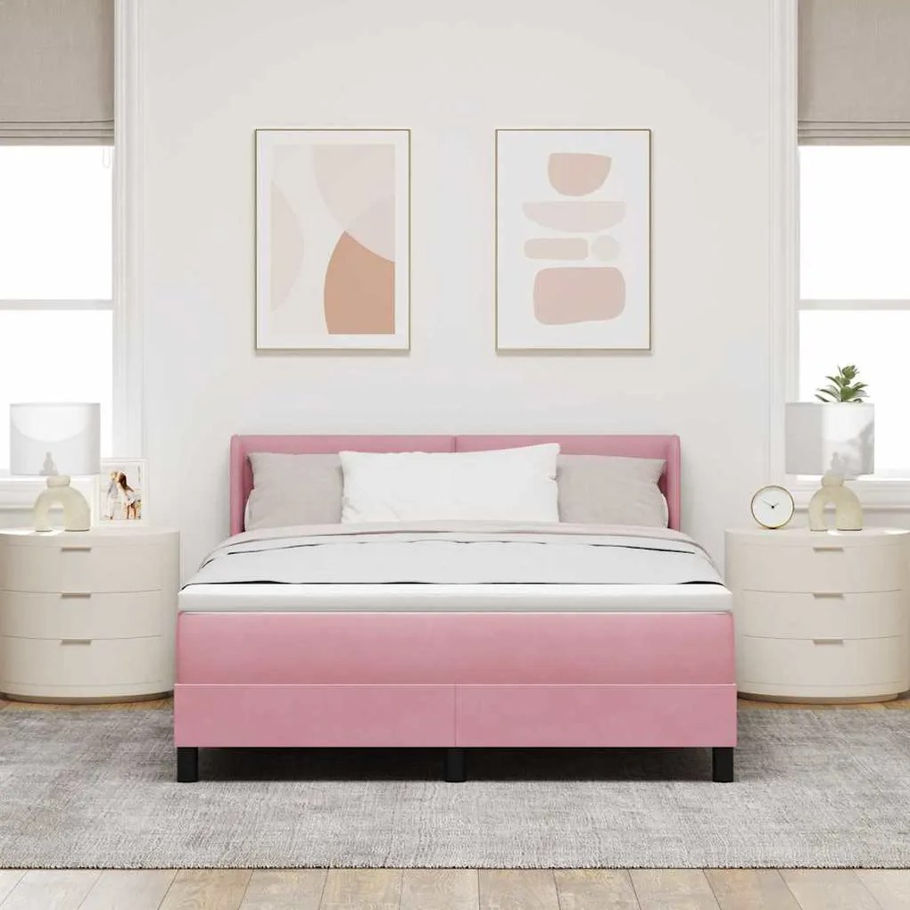 vidaXL Cama Box com colchão com cabeceira Rosa 200 x 160 cm Poliéster