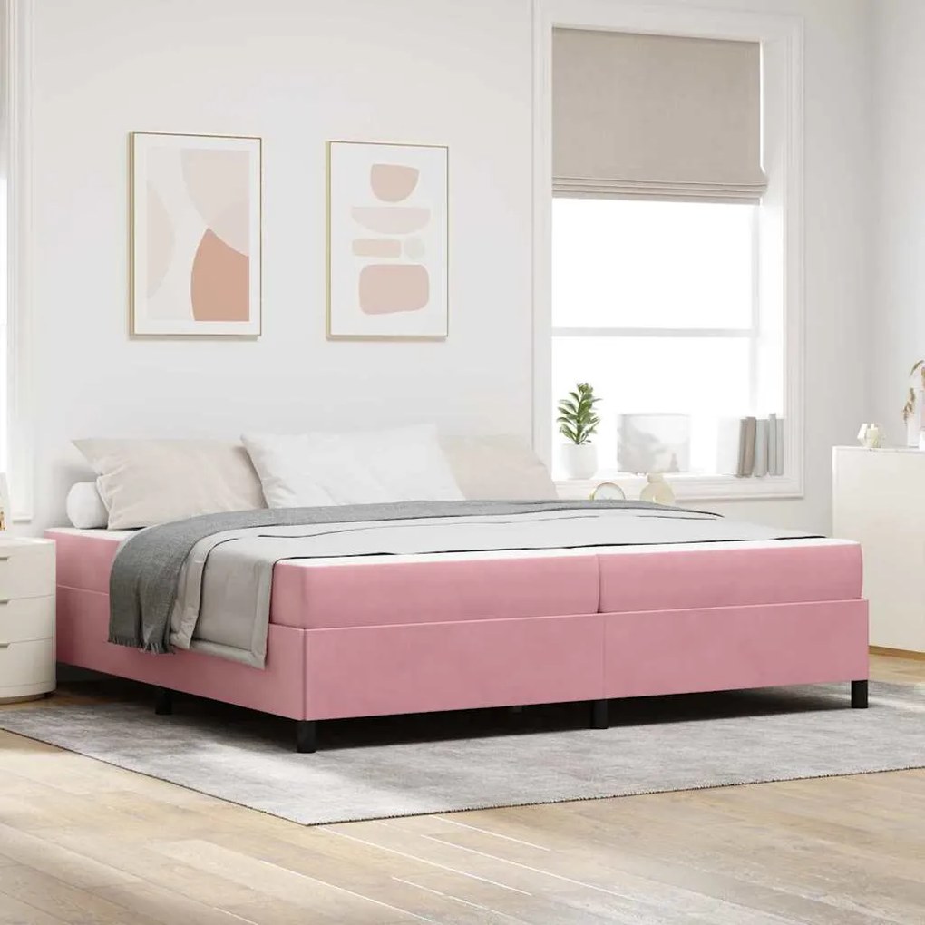 vidaXL Estrutura da Cama com colchão Rosa e branco 200 x 200 cm Veludo