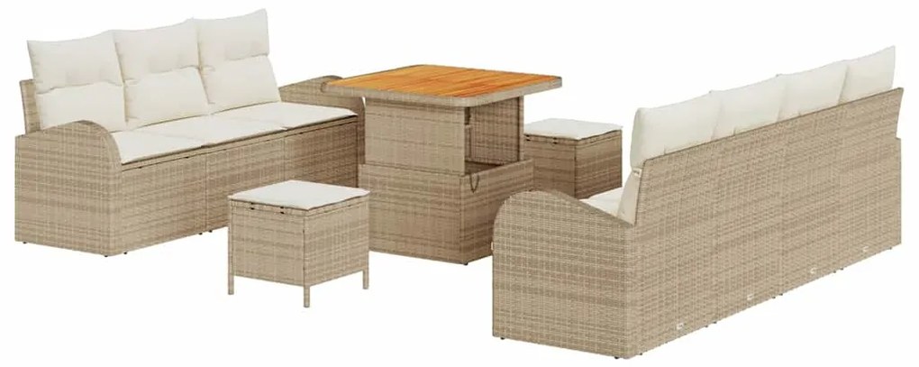 Conjunto de Sofá de Jardim de 10 Peças com Almofadas em Rattan Poliést