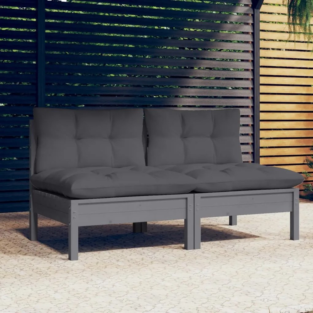 vidaXL Sofá de jardim 2 lugares com almofadões antracite pinho maciço